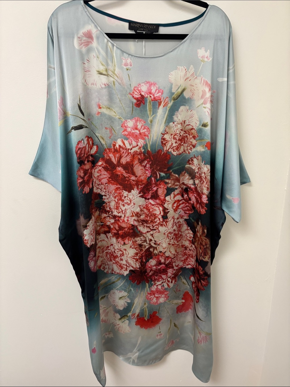 Marina Rinaldi Light Blue Floral Satin Tunic Top